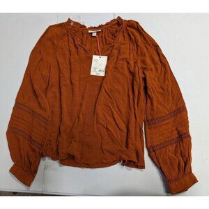Knox Rose Women's Long Sleeve Lace Blouse Honey Brown Size XS